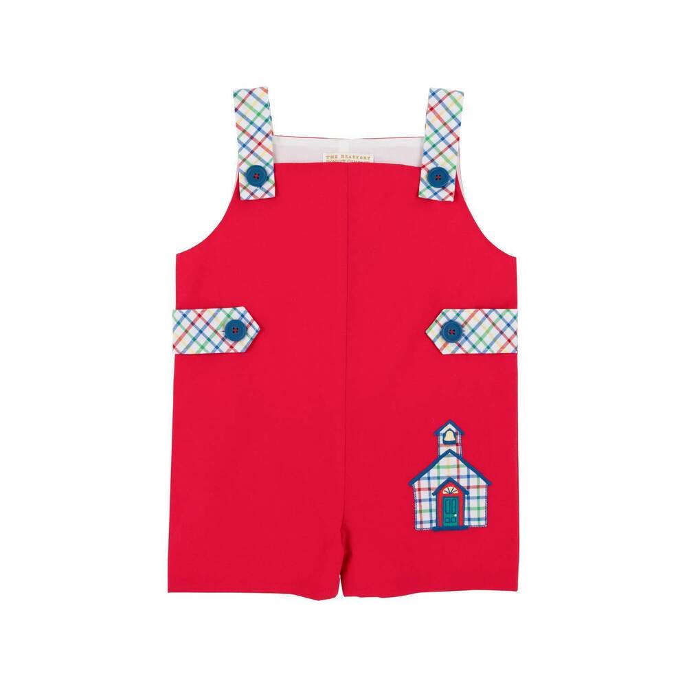 NEW THE BEAUFORT BONNET COMPANY boy's school house teddy's tab jon jon in red